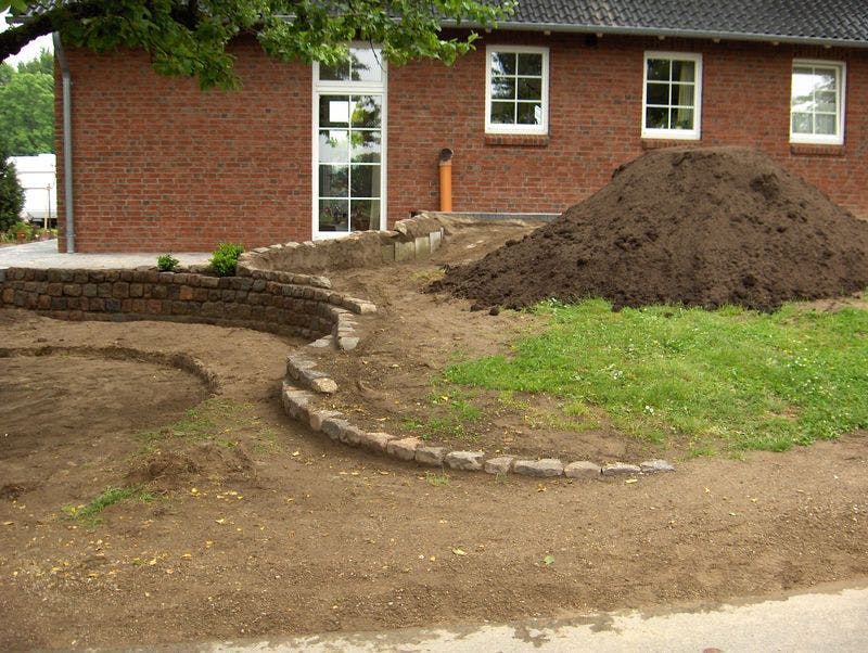 Terrace with fieldstone wall