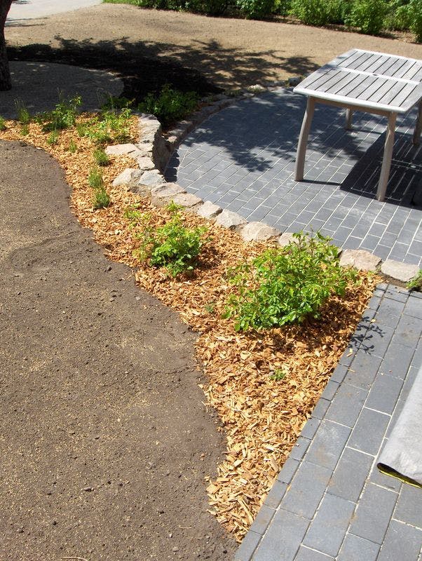 Terrace with fieldstone wall