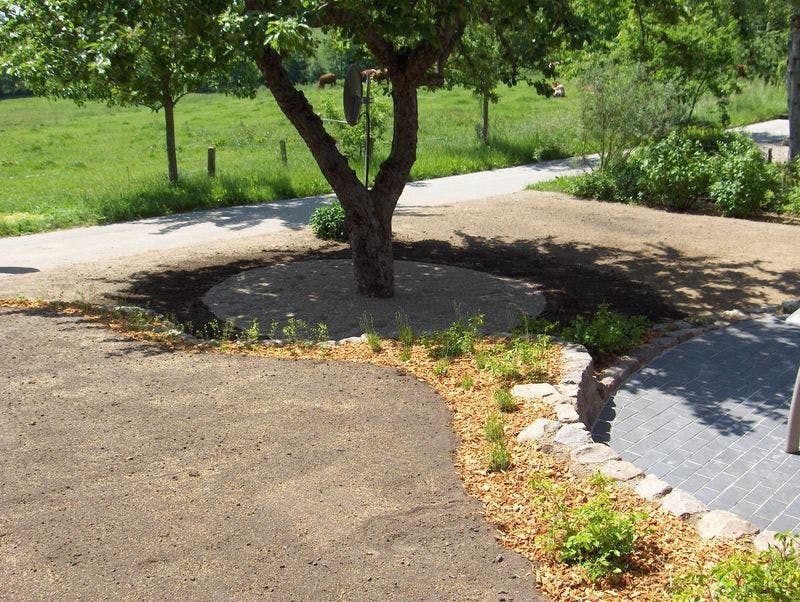 Terrace with fieldstone wall